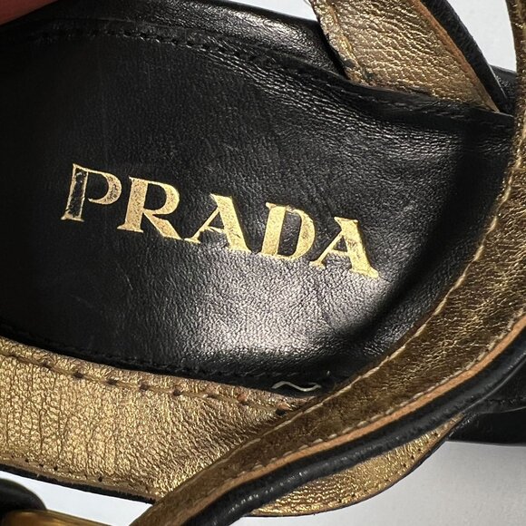 Prada Patchwork Wedges Retro Leather Wood Cork Y2K Boho Platform Heel Black 39.5 - Picture 6 of 16